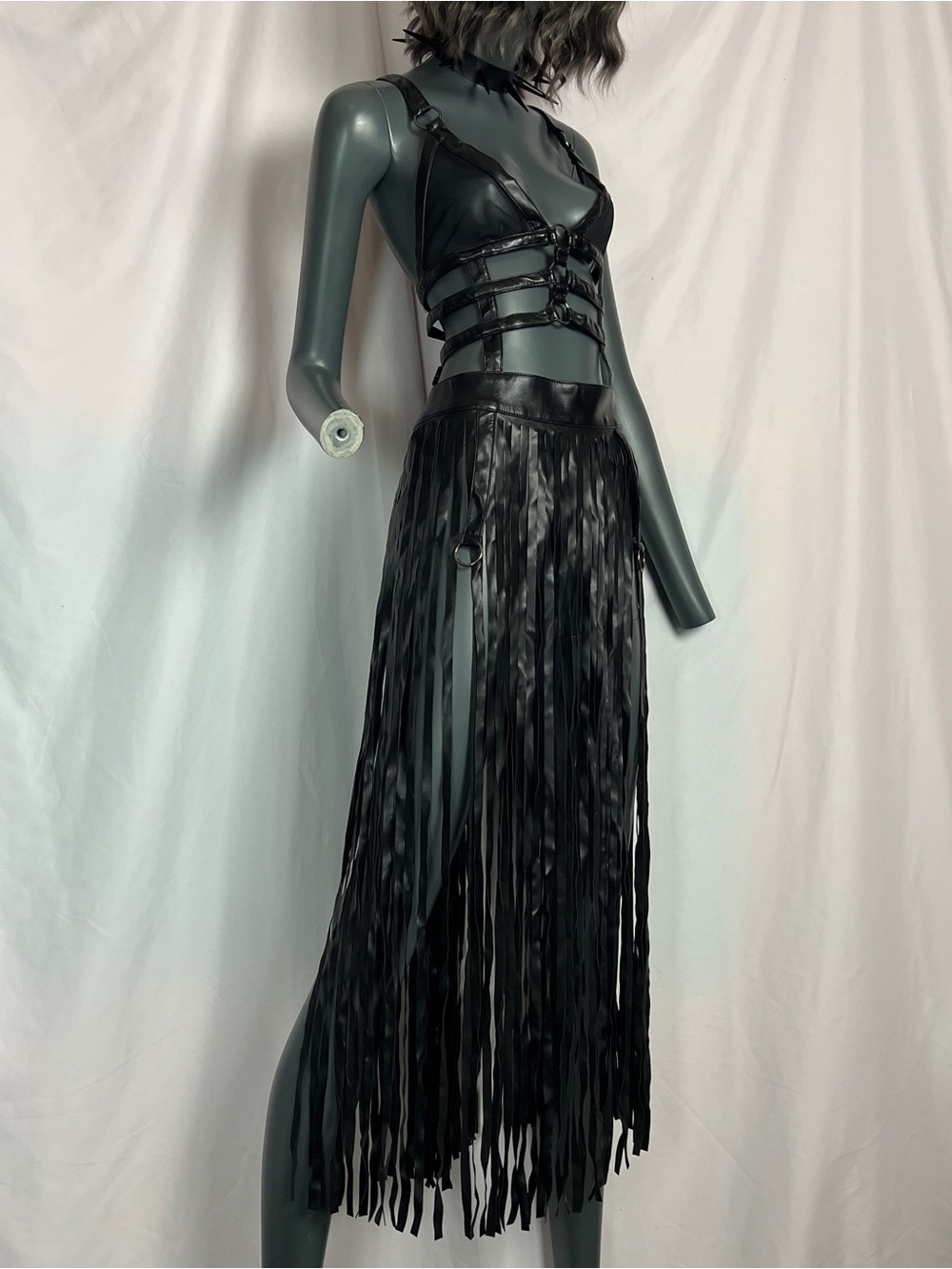Club Exx Black Night Shadows O-Ring Harness Fringe Dress